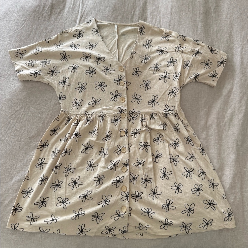 Rylee + Cru Women’s Oversized Floral Cream Cotton Dress with premium buttons
